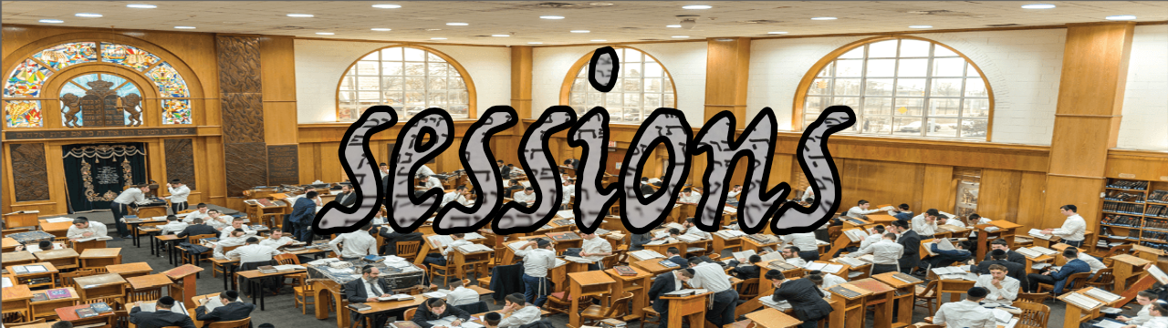 sessions in graphics superimposed on image of large yeshiva